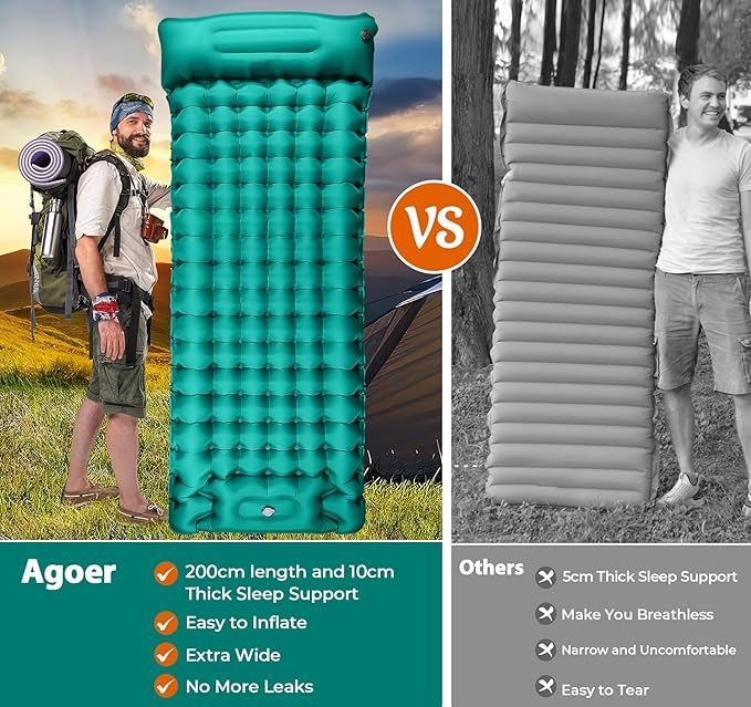 Sleeping Pad for Camping Extra Thick,79"×28" Inflatable Camping Pad Oversized,Waterproof Camping Mat Compact Built-in Foot Pump Pillow,Backpacking Sleeping Pad for Hiking,Tent,Traveling,Peacock Blue