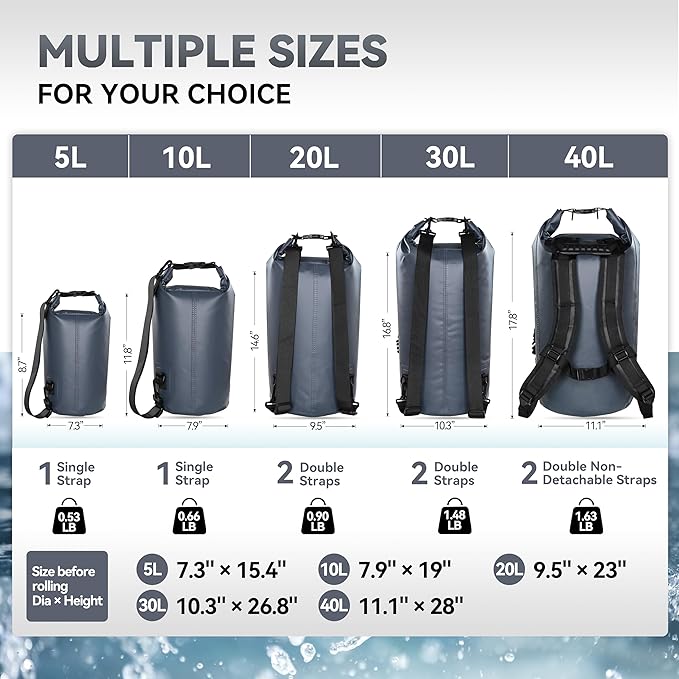 MARCHWAY Floating Waterproof Dry Bag Backpack 5L/10L/20L/30L/40L, Roll Top Sack Keeps Gear Dry for Kayaking, Rafting, Boating, Swimming, Camping, Hiking, Beach, Fishing