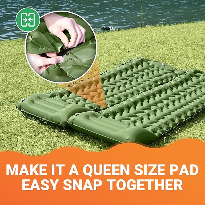 KingCamp Self Inflating Camping Mattress with Built-in Foot Pump, Connectable Durable Inflatable Sleeping Mat with Pillow, Compact Camping Air Mattress for Hiking