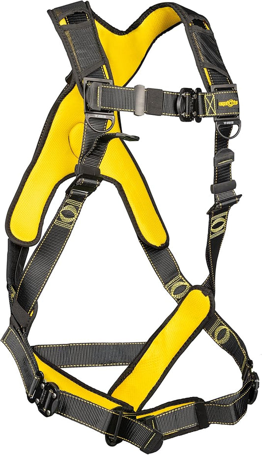 Guardian 21047 Cyclone Construction Harness with Comfort Shoulder Padding | Quick Connect Leg | OSHA & ANSI Compliant | Black/Yellow | XL