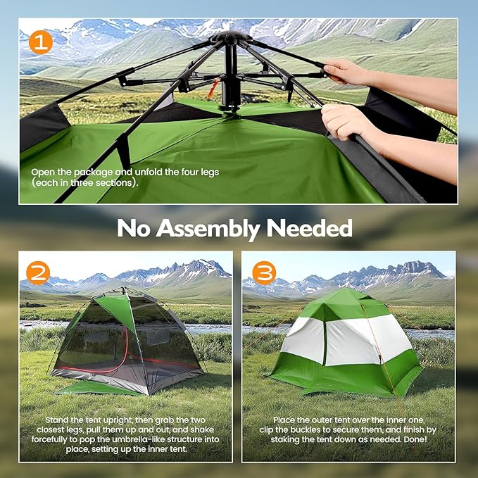Camping Tent 2 Person, Waterproof & Blackout Double Layer Pop Up Outdoor Tent for Park, Picnic, Travel, Portable and Easy Setup