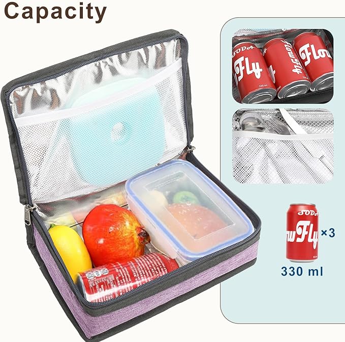 FlowFly Small Insulated Lunch box Portable Soft Bag Mini Cooler Thermal Meal Tote Kit with Handle for Work & School, Purple