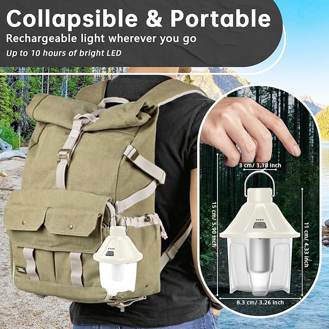 LED Camping Lantern Rechargeable, Waterproof Survival Camping Light, Portable Lantern Flashlight Tent Light with 5 Light Modes for Hurricane, Hiking, Camping, Power Outages (White)