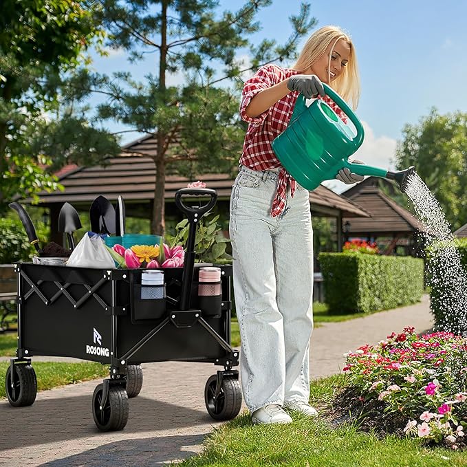 Folding Wagon Cart with Wheels Foldable - Collapsible Wagons Carts Heavy Duty, Fold Up Portable Utility Wagon for Grocery Beach Sports Fishing Camping Shopping, Carrito para Cargar Cosas Con Ruedas