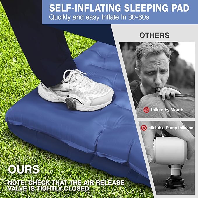 Sleeping Pad, 6" Extra Thick Camping Mat with Pillow Built-in Foot Pump, Ultra Comfortable Inflatable Sleeping Mat for Camping, Backpacking, Hiking, Camp Tent - Enjoy a Comfy Sleep