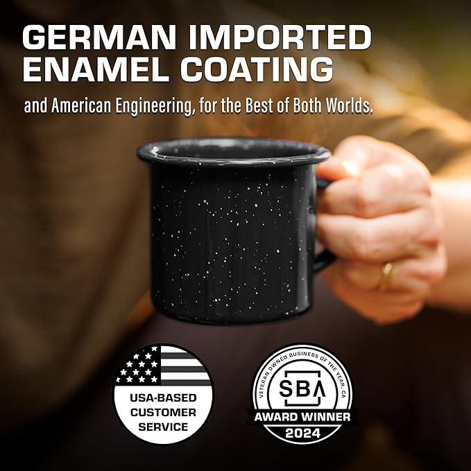 COLETTI Classic Camping Mugs — Enamel Coffee Mug, Camping Coffee Mugs — Premium Nostalgic Mug Set, German Imported Enamel Coating (Black)