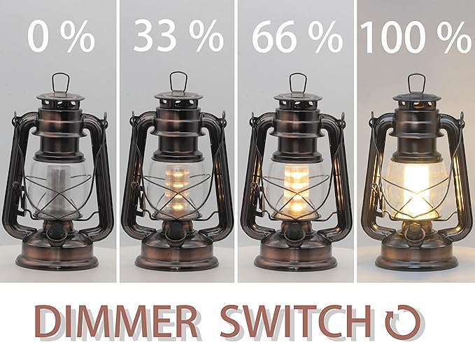 YAKii LED Vintage Lantern Metal Hanging Hurricane Lantern 12 LED Dimmer Switch Warm White Battery Operated Lantern Power Outage Indoor Camping Lighting Outdoor Brooklyn Lantern Decoration(Copper)