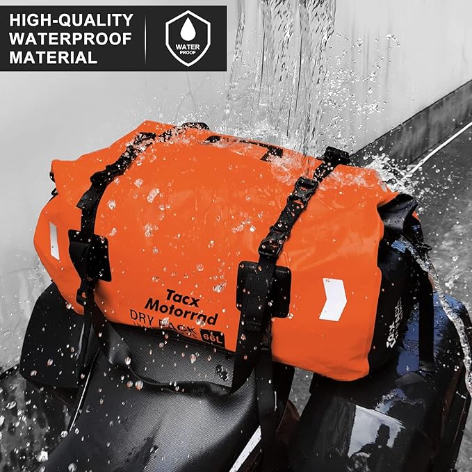 Waterproof Duffel Bag for Men/Women, Roll-top Dry Backpack Duffel Bag with Quick-fixed Straps, Motorcycle Tail Saddle Bag for Motorcycling, Rafting, Boating, Kayaking, Travel, 48L-Orange