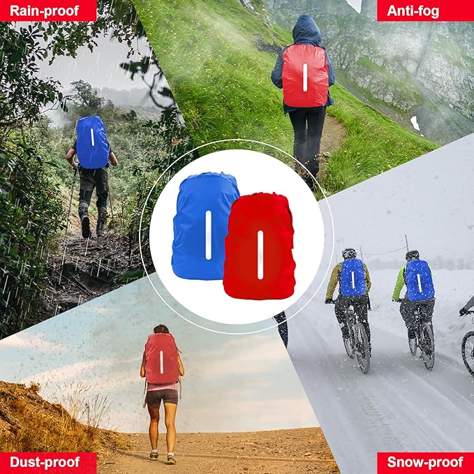 LAMA 2pcs Waterproof Rain Cover for Backpack, Reflective Rainproof Protector for Anti-dust and Anti-Theft M 30L-40L Darkblue Red