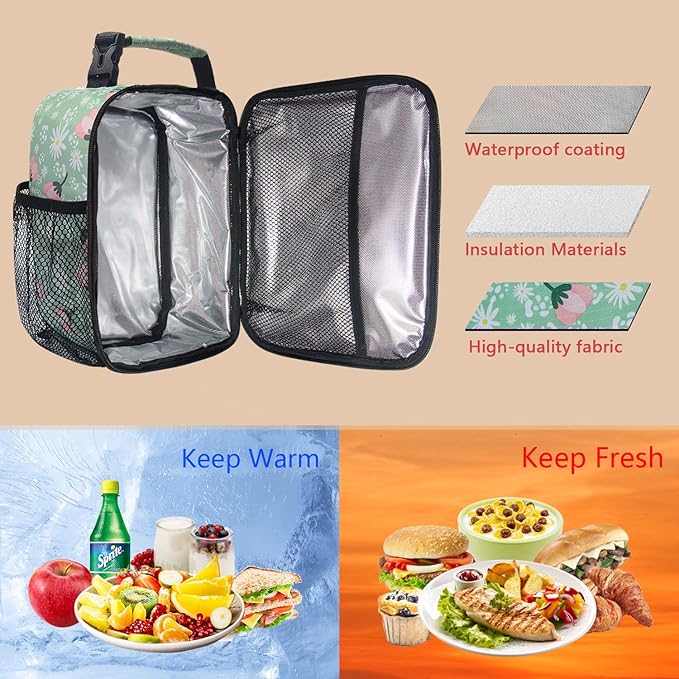 Hap Tim Insulated Lunch Bag Women, Reusable Lunch Box for Women & Men, Adluts Lunchbox for Office Work, Portable Lunchbag, Green Floral（18654-GF）