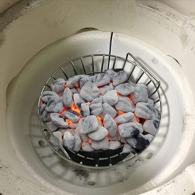 only fire #8569 Charcoal Ash Basket Fits Big Green Egg, Stainless Steel Charcoal Holder with Handles, Grilling Accessories for Better Airflow