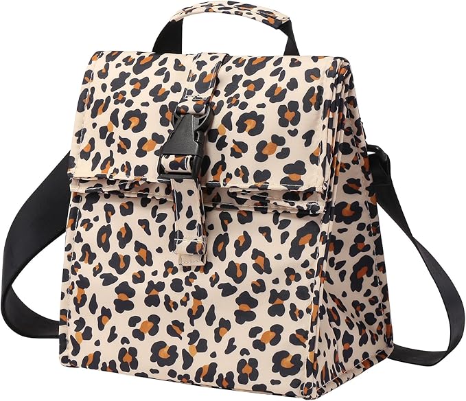 Insulated Foldable Lunch Bag- Lightweight Portable with Adjustable Shoulder Strap Lunch Box for Men, Women, Office, Work, Picnic, Hiking and Beach (Leopard(Soft Fabric))