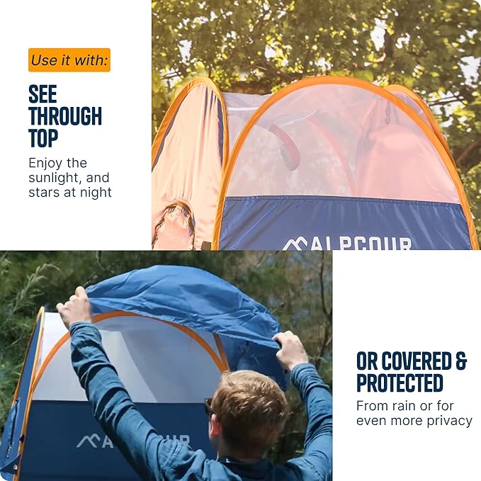 Alpcour Portable Pop Up Tent – Privacy Tent for Portable Toilet, Shower and Changing Room for Camping and Outdoors – Spacious, Extra Tall and Waterproof with Utility Accessories - Sturdy and Easy Fold