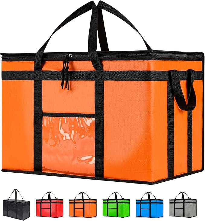 NZ home Durable 3XL PRO Insulated Cooler Bag and Food Warmer for Delivery & Grocery Shopping with Zippered Top, Orange Commercial Grade (1 Pack)