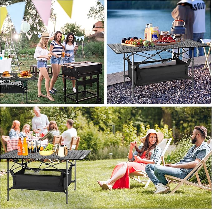 Folding Camping Tables that Fold Up Lightweight,Aluminum Roll Up Camping Table for 4-6 Person Camp Table with Large Storage and Carrying Bag for Outdoor, Picnic, Backyards, BBQ, Beach, 220 Lbs