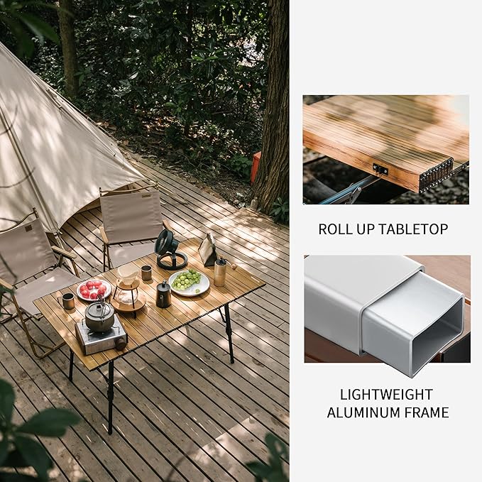 Naturehike MW03 Portable Camping Table with Adjustable Legs, Lightweight Aluminum Folding Beach Table with Carry Bag for Outdoor Cooking Picnic Beach Backyards BBQ Party