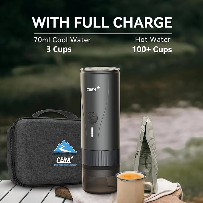 CERA+ Portable Espresso Maker Pro with Bag Self-Heating Professional-Level Mini Coffee Machine Compatiable with Ultra-Fine Grind For Travel,Camping,Hiking