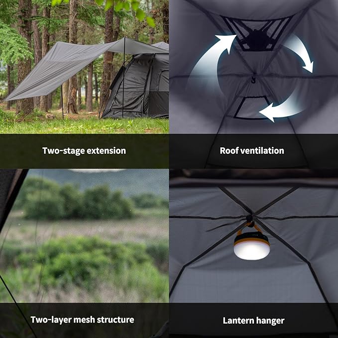 Instant Camping Tent for 4 Person,2 Mesh Windows & 2 Doors,Hexagonal Design,Easy Set Up pop up Tent with Vestibule & Rainfly, Ideal for Family Camp, Outdoor Activity
