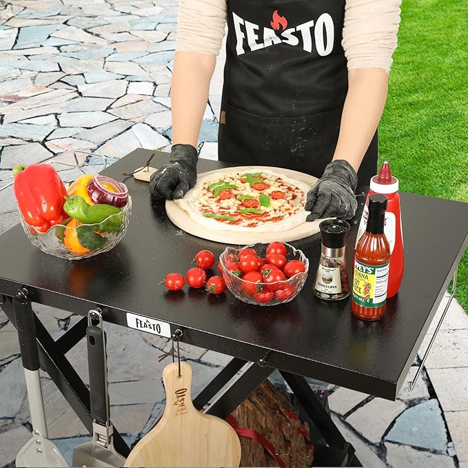 Foldable Grill Table with Extra Storage Bottom Shelf, Outdoor Indoor Foldable Outdoor Grill Stand Table with Garage Rack & Tissue Holder,Easy Set-up, 30" x 24", Black