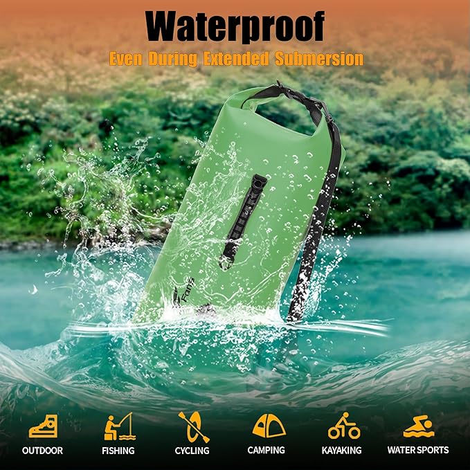 8 Fans Dry Bag Backpack Waterproof,50L Roll Top Bag with Phone Case, Perfect for Floating,Travel,Swimming,Boating,Kayaking,Camping,and Beach Activities(Air Release Valves, Green)