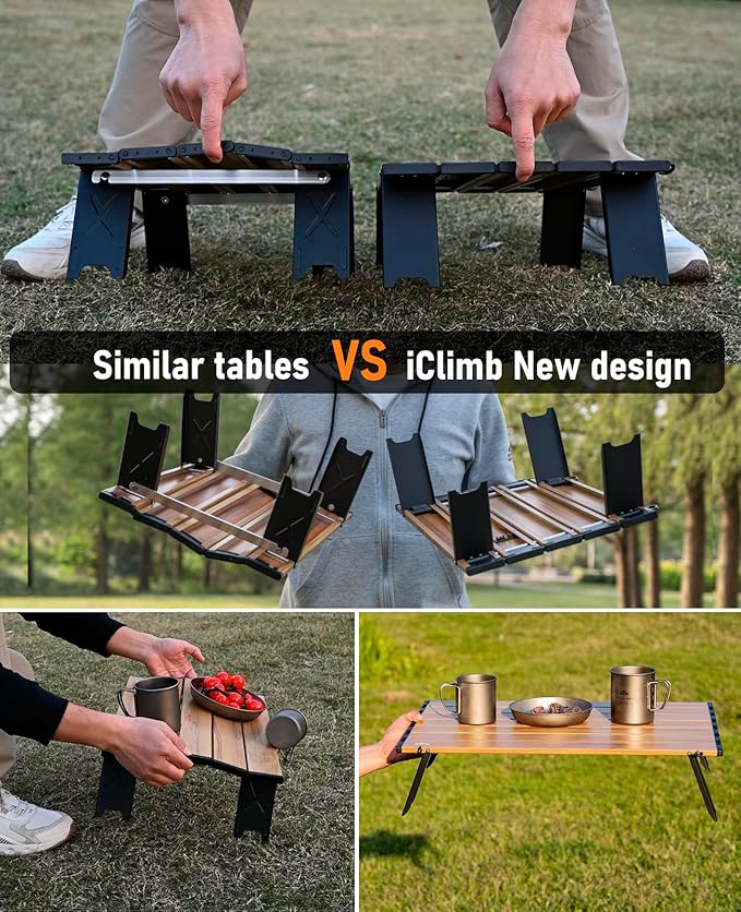 iClimb Ultralight Compact Mini Beach Picnic Folding Alu. Table with Carry Bag, Two Size (Silver - S)