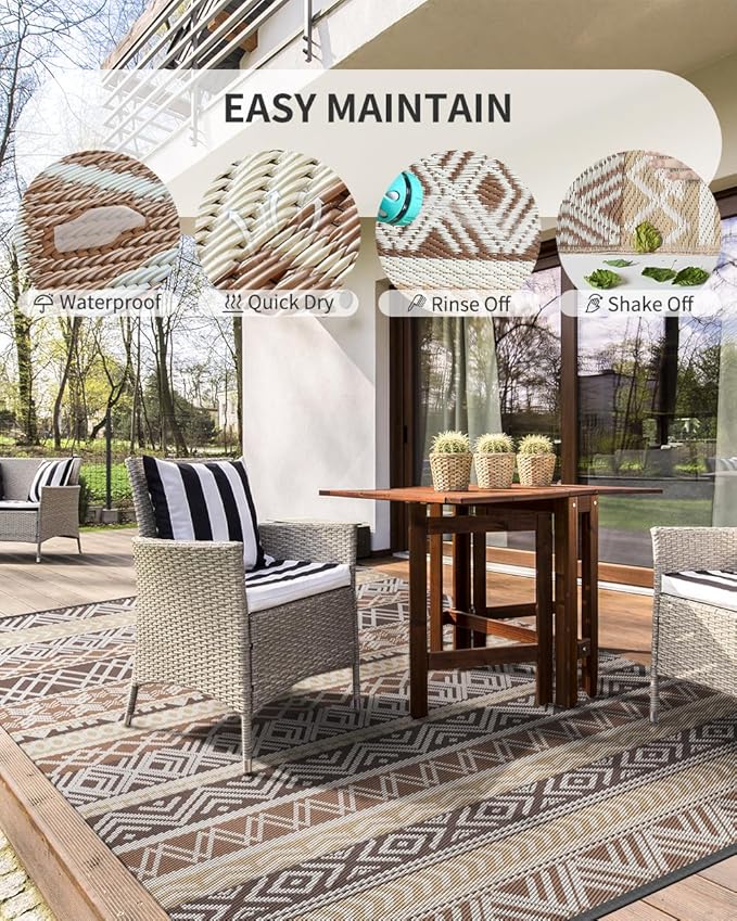 MontVoo Outdoor Rug Carpet Waterproof-Patio Rug Mat 5x8 Reversible RV Camping Rug Picnic Mat Plastic Straw Outside Rug for Balcony Porch Deck Beach-Boho Outdoor Area Rug for Patio Decor Colorful