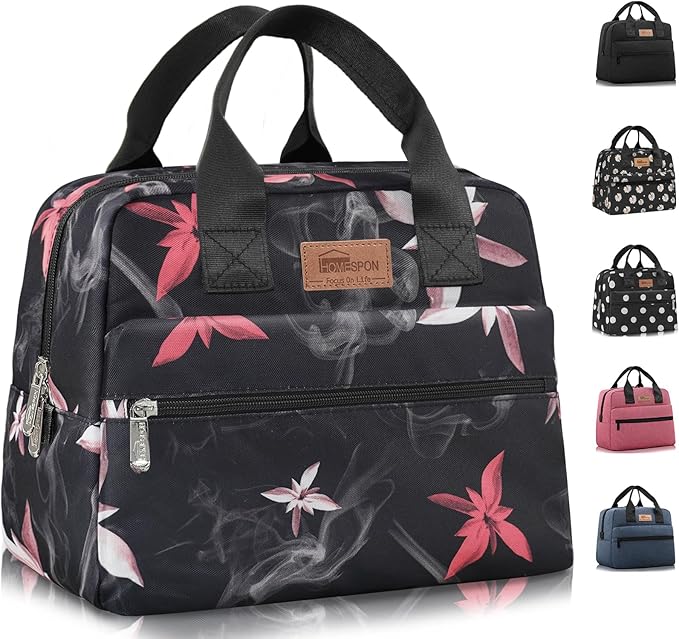 HOMESPON Insulated Lunch Bag for Women Men Lunch Box Cooler Lunch Tote for Work Picnic (Pink Flowers)