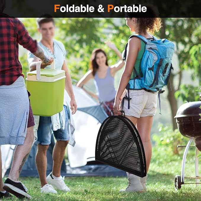 Lineslife X-Marks Fire Pit Cooking Grill Grates Portable, Heavy Duty Foldable Round Campfire Grill Grate, Firepit Grill Grate with Handles, Ideal for Outdoor BBQ Picnics, 36 Inch Black