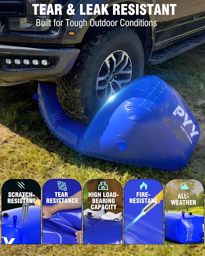 PYY Portable 143 Gallon Water Bladder - Truck Bed,Carrier Cart, Large Water Bob Bathtub Emergency Water Bladders for Outdoor RV & Car Camping,Water Storage Bladder with Spigot,Overflow Kit-Blue 540L