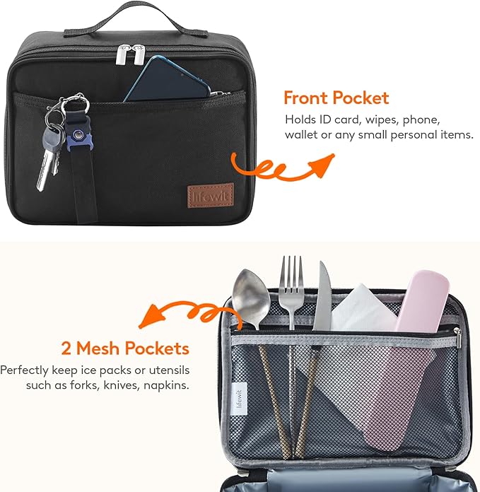 Lifewit Freezable Lunch Box, Insulated Reusable Lunch Bag with 2 Ice Packs, Mini Cooler Snack Bag for Bento Box for Salad, Sandwich, Snacks fo Men Women for Work, Black 5L