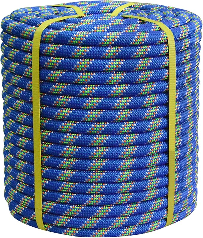 Double Braided Arborist Rope - 3/4 Inch x 100 Feet - High Strength Polyester Outdoor Rope for Tree Work, Nautical, Halyard, Sailing (Blue)