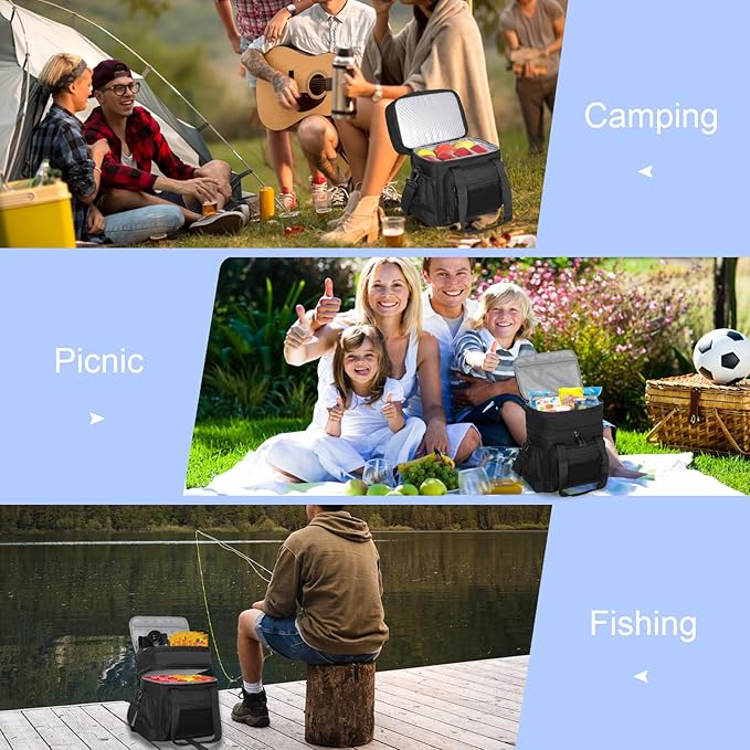 GLENKEY Double Deck Insulated Lunch Box, Expandable XLarge Lunch Bag Leakproof Cooler Bag Lunch Pail for Men Women Adults Work Shifts Travel Daytrip,22L,Black