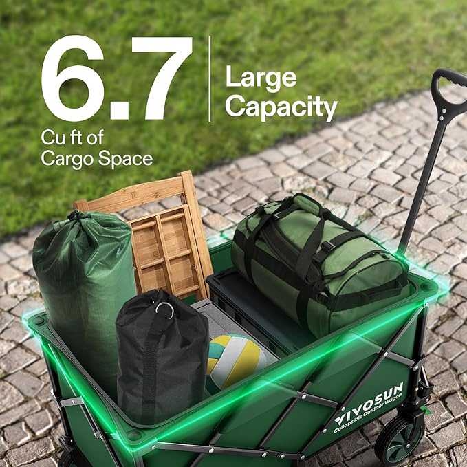 VIVOSUN Collapsible Folding Wagon, 350 lb Load-Bearing Outdoor Utility Cart with Silent Universal Wheels, Cup Holders &Side Pockets, Adjustable Handle, for Camping, Garden, Sports, Picnic, Shopping