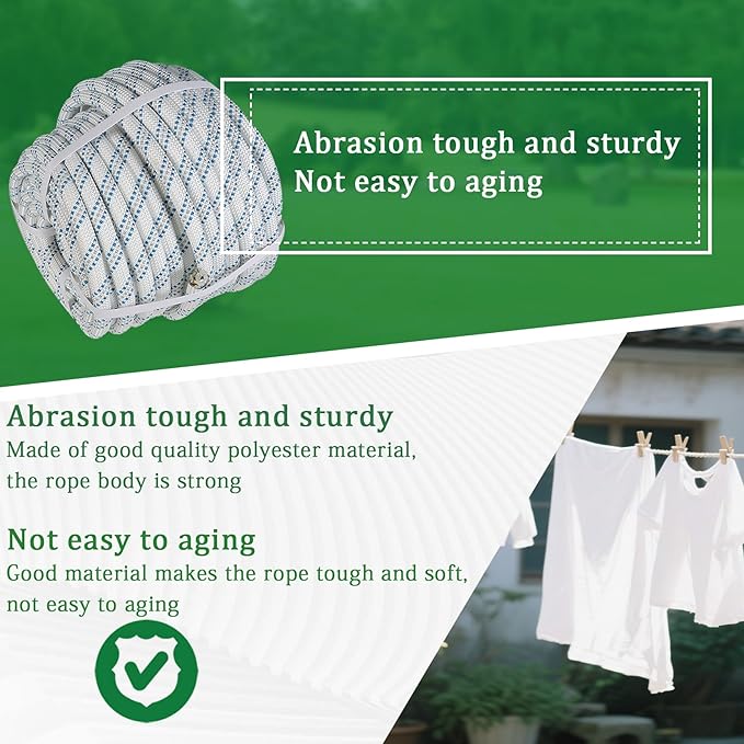 5/8 in 150 FT Braided Rigging Rope 11000 LBS Breaking Strength High Force Polyester Arborist Rope Suitable for Swing Camping Tree Work White Grey Blue