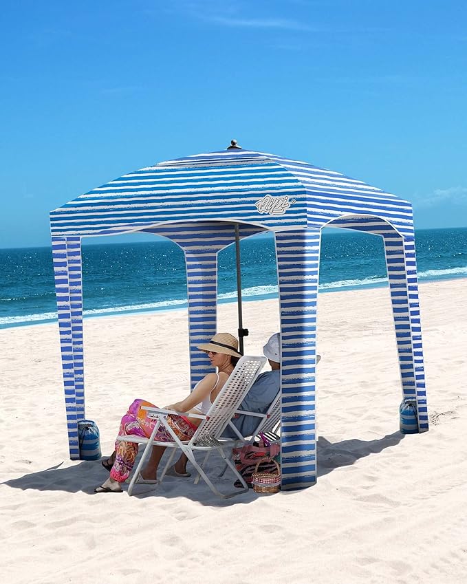 Qipi Beach Cabana - Easy to Set Up Canopy, Waterproof, Portable 6' x 6' Beach Shelter, Included Side Wall, Shade with UPF 50+ UV Protection, Ultimate Sun Umbrella - for Kids, Family & Friends