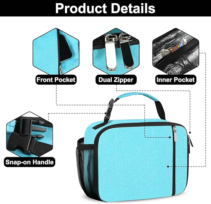 esouler Lunch Box Kids Insulated Lunch Bag for Boys & Girls Durable Children Lunchbox for School with Water Bottle Holder-Light Blue