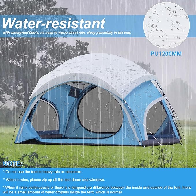 Vidalido 3-4 Person Camping Tent with 2 Large Mesh Door 4 Mesh Window Family Tents, Double Layer Waterproof Portable Easy Setup Camp Tent, Canvas Dome Tents for Camping Outdoor Hiking and Backpacking