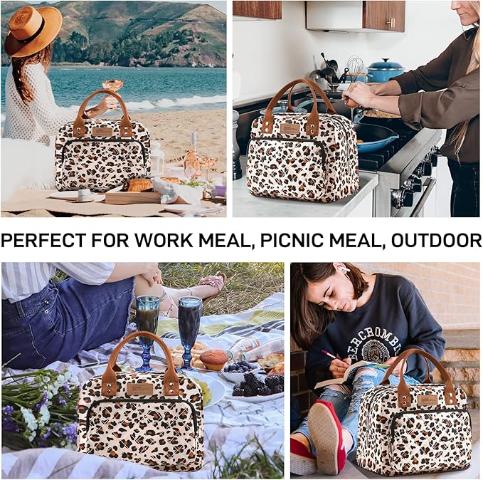 Buringer HOMESPON Lunch Bag for Woman Man Adults with Front Pocket Insulated Lunch Tote Lunch Box Container for Work Picnic or Travel（Leopard）