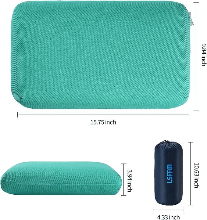 Memory Foam Camping Pillow, Travel Pillow,Small Pillows with Travel Storage Bag, Camping Pillow for Backpacking, Double-Layered Pillow Cover (Emerald Green)