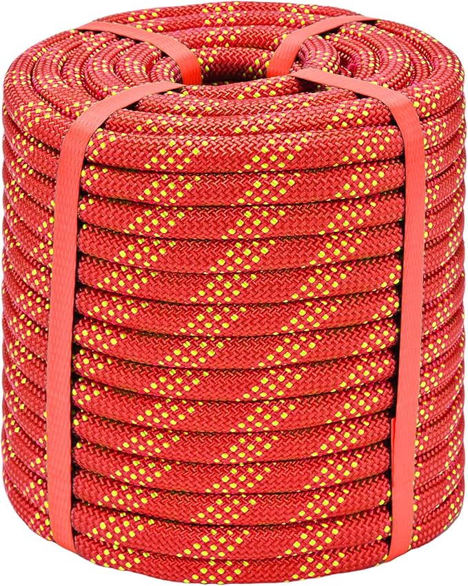 Arborist Rigging Rope - Red 1/2 in x 100 Ft Static Bull Rope for Climbing Tree Felling Pulling Various Outdoor Applications Construction Swing Sailing