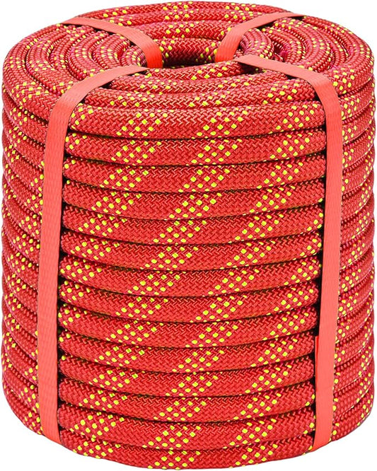 Arborist Rigging Rope - Red 1/2 in x 100 Ft Static Bull Rope for Climbing Tree Felling Pulling Various Outdoor Applications Construction Swing Sailing