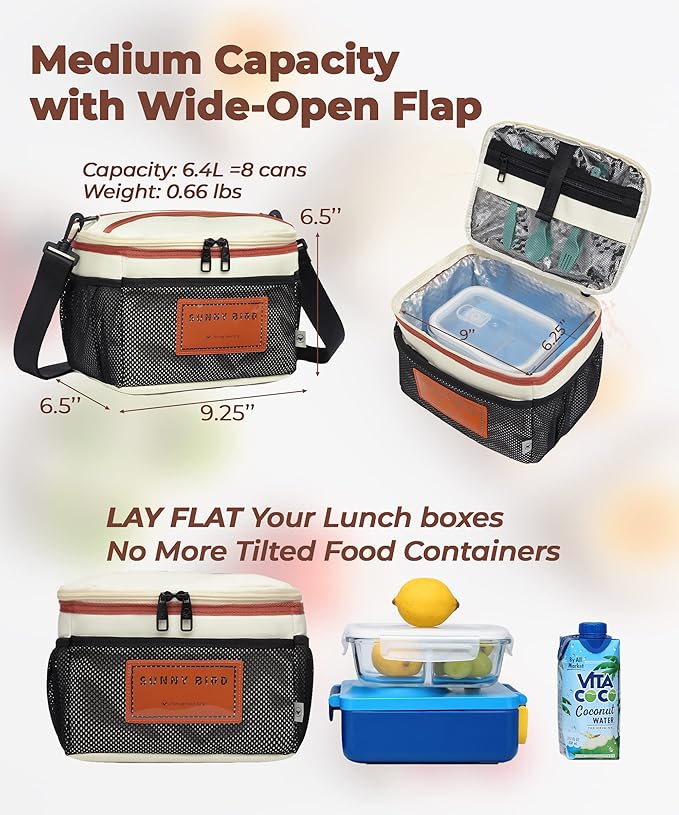 SUNNY BIRD Insulated Lunch Bag with Foldable and Leakproof Design, Thermally Insulated, Shoulder Strap for Women, Men and Teen (White 002)