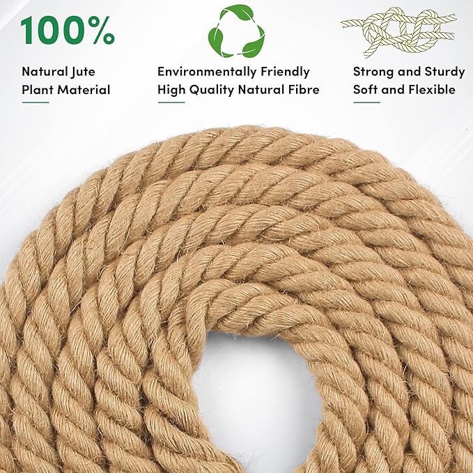 Manila Rope 1 Inch x 50ft - Natural Hemp Rope,Heavy Duty 4-Strand Twisted Ropes for Use for Hammock, Docks, Bundling, Home Decor, Crafts, Gardening (50 Feet, 1" Thick)