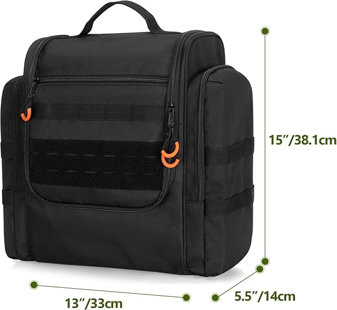 Large Tactical Camping Kitchen Organizer, Hanging Cookware Storage Bag with Paper Towel Holder & Multi Pockets, Portable Camp Utensil Organizer for BBQ Cooking Essentials, Black, Bag Only