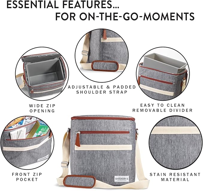 Fit & Fresh Foundry Soft Cooler Bag Insulated Leak Proof, 12 Can Small Soft Sided Cooler Bag for Men and Women, Portable Travel & Beach Cooler Bag with Removable Hard Liner, Stain Resistant