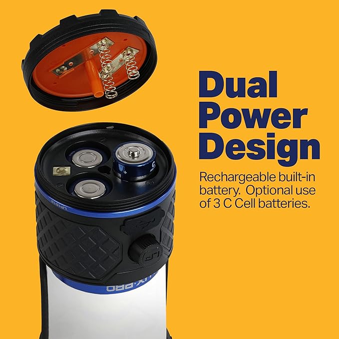 LUXPRO Rechargeable Dual-Power 940 Lumen LED Lantern with Diffused Lens for Up to 155 Hours of Use - Camping Lantern with Built-in Power Bank - Dimmable LED Light with IPX4 Water-Resistant Rating