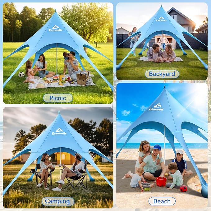 Beach Tent Sun Shelter & Portable Beach Canopy UPF 80+ UV Protection, Beach Shade Canopy with 6 Sandbags, Sand Shovel Ground Pegs for Outdoor Camping, Picnics (12x12ft, Sky Blue)
