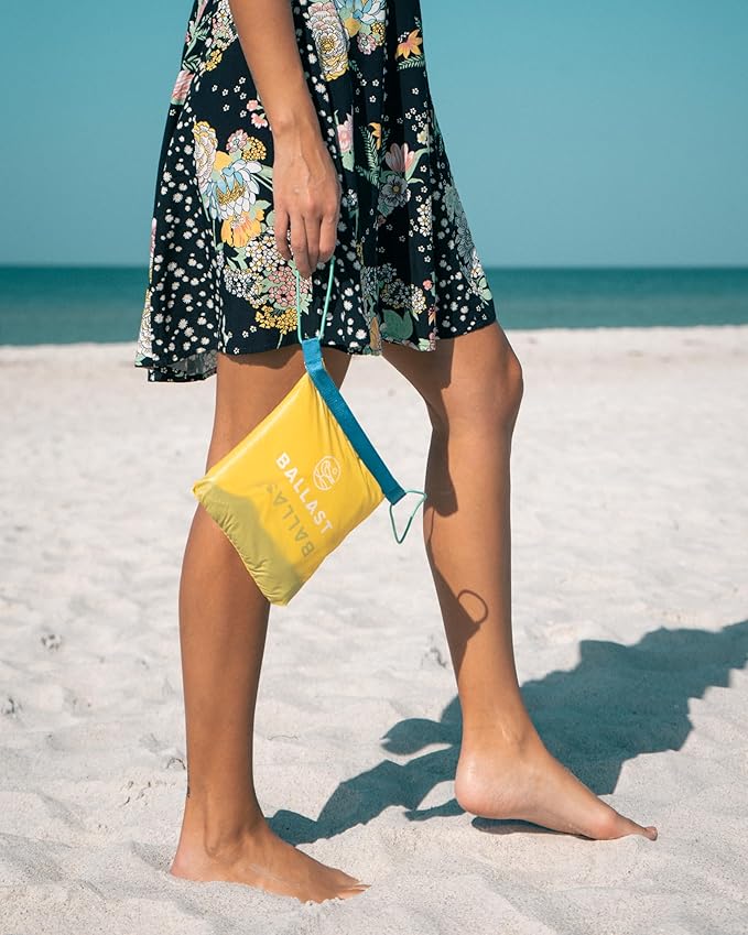 Ballast Beach Pillow – Comfy, Durable & Compact, Stays Put on Windy Beaches with Patented Sand Pouch, Inflatable Pillow for Beaches, Pools, Camping, Festivals and Travel (Sunshine Yellow)