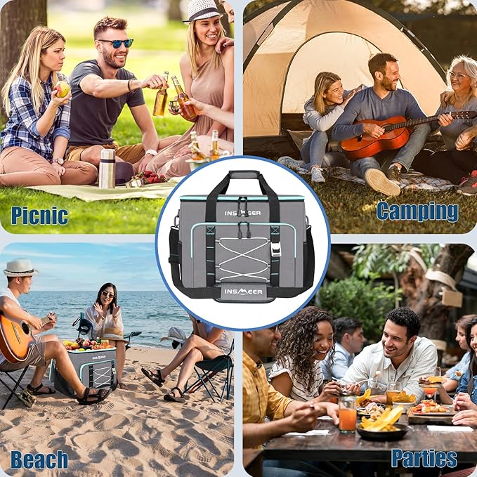 INSMEER Insulated Cooler Bag 90Cans/55L Large Cooler Bag Soft Sided Cooler with Shoulder Strap, Collapsible Coolers, Portable Leakproof Lunch Cooler for Camping/Beach/Food Delivery/Picnic