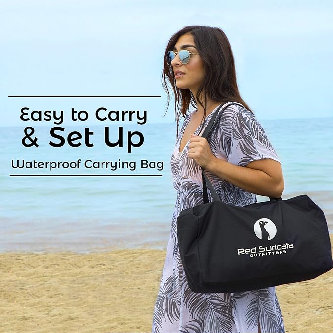 Red Suricata Family Beach Tent & Canopy, UPF50 Sun Shade, 4 Aluminum Poles, Sand Shovel, Large Portable Sun Shelter